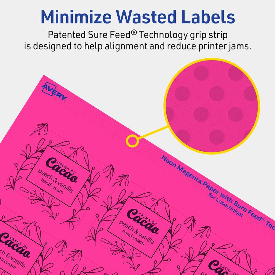 Avery Rectangle Labels, Neon Magenta, 1 13/16
