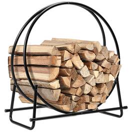 Gymax - 30'' Tubular Steel Log Hoop Firewood Storage Rack Holder Round Display - Black