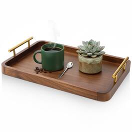 Garnen - Wood Serving Tray with Handles, Rectangular Wooden Serving Tray for Ottoman Coffee Table Breakfast in Bed Patio - Brown