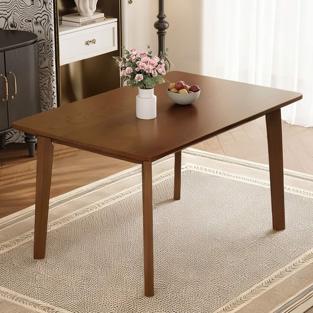 Loheer - Farmhouse Dining Table, 47 Inch Rectangular Table for Four - Walnut