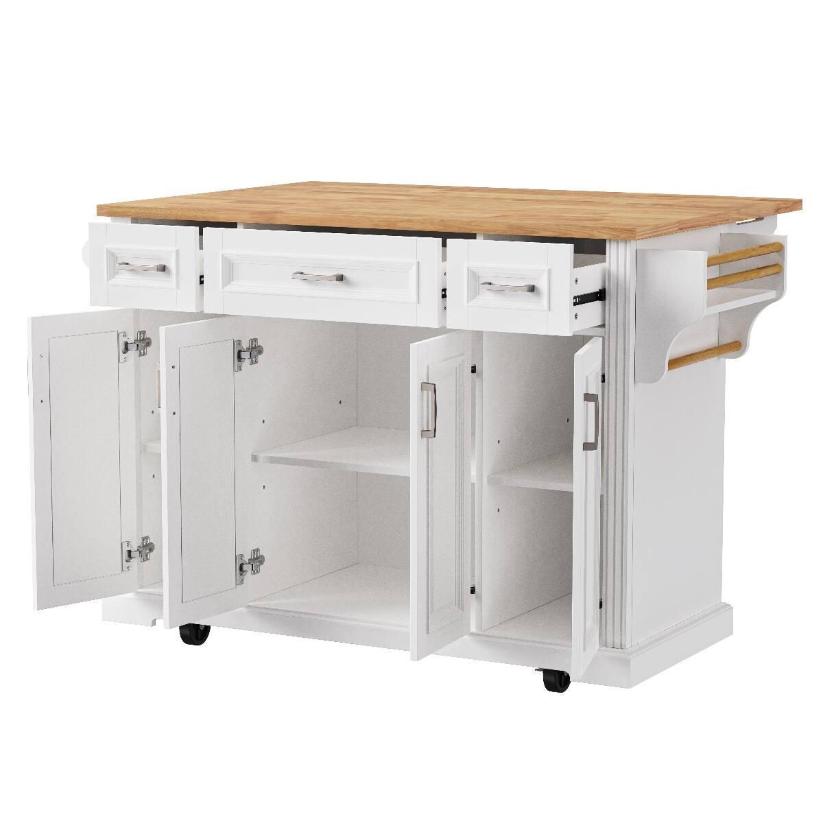 Angle. Loheer - Loheer 54 inch kitchen island on wheels White Rubber Wood Top - White.