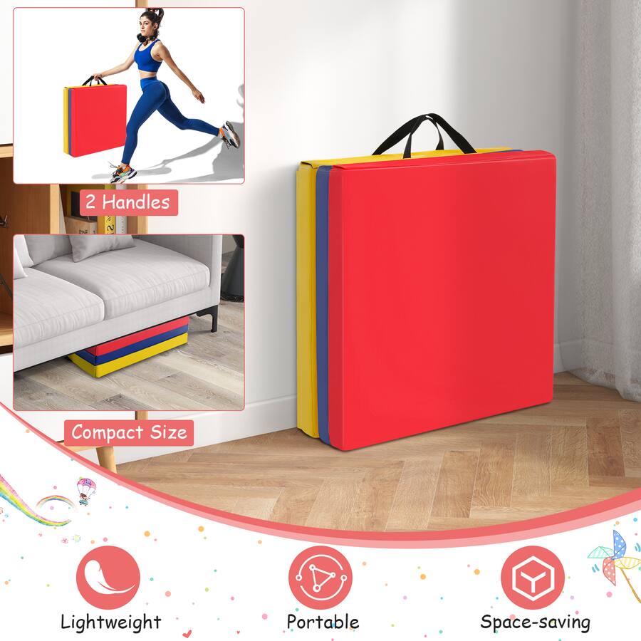 Multicolor Exercise Mat Costway Tri Fold Folding Exercise Mat 6 ft x 2 ft Portable Gymnastics ...