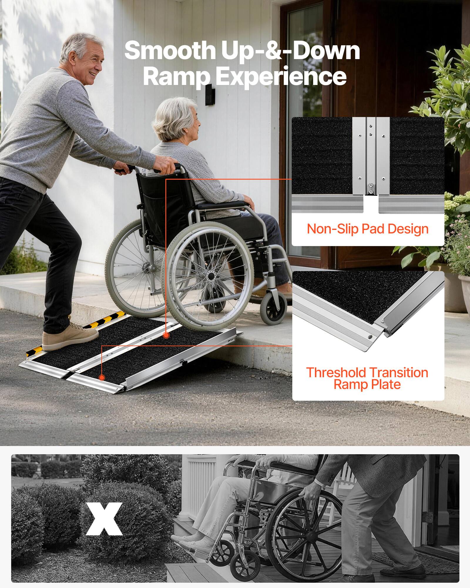 Smooth Up-&-Down Ramp Experience

Non-Slip Pad Design

Threshold Transition Ramp Plate