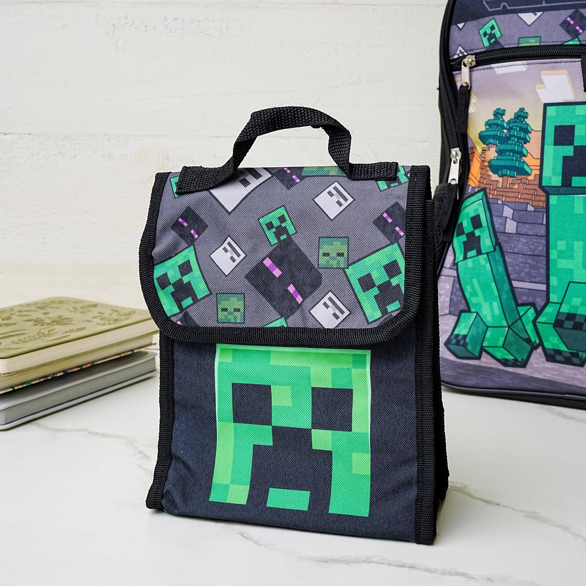 Alt View 5. Bioworld - Minecraft Creeper 5 Piece 16 Inch Backpack Set - Blue.