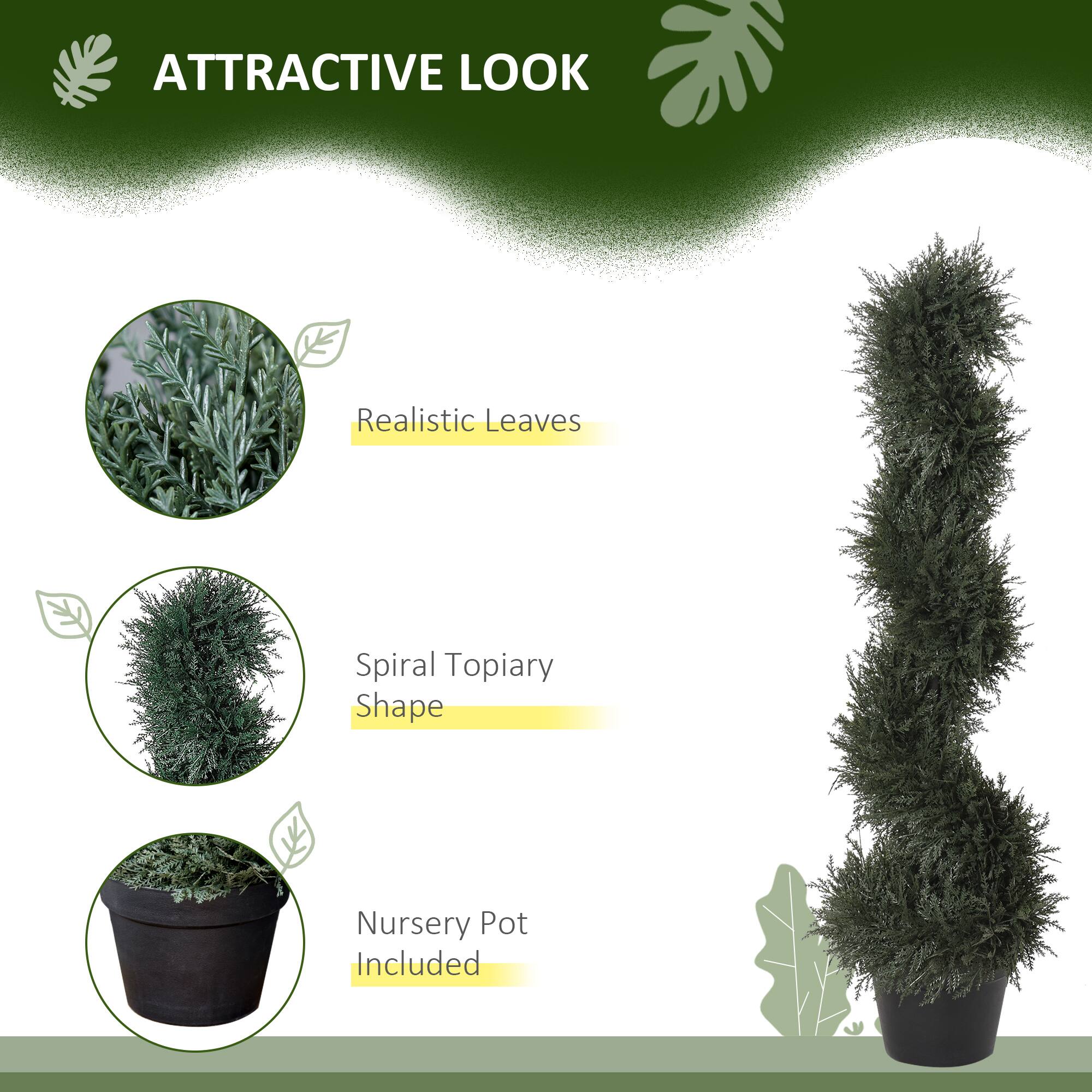 ATTRACTION LOOK

- Realistic Leaves
- Spiral Topiary Shape
- Nursery Pot Included