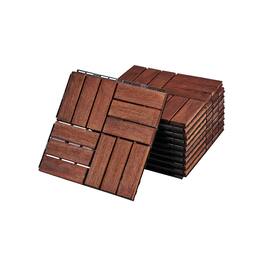 MOOSOO - 10Pcs Interlocking Deck Tiles, Patio Flooring -Waterproof Acacia Wood Tiles for All Weather Use - Patio, Balcony & Pools - Brown