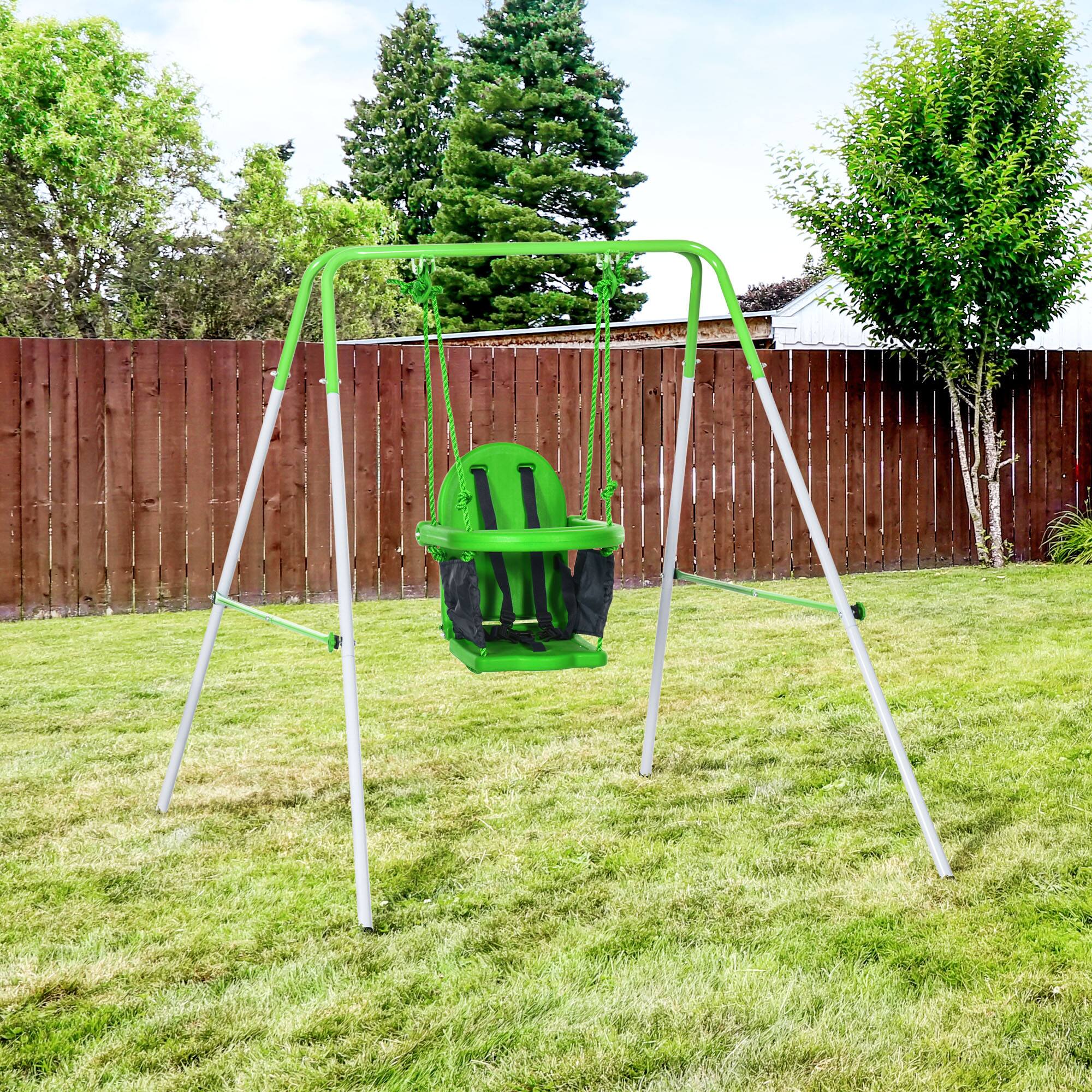Alt View 1. Outsunny - Swing Set with Metal Stand, Safety Seat Belt for Kids Aged 6-36 Months.