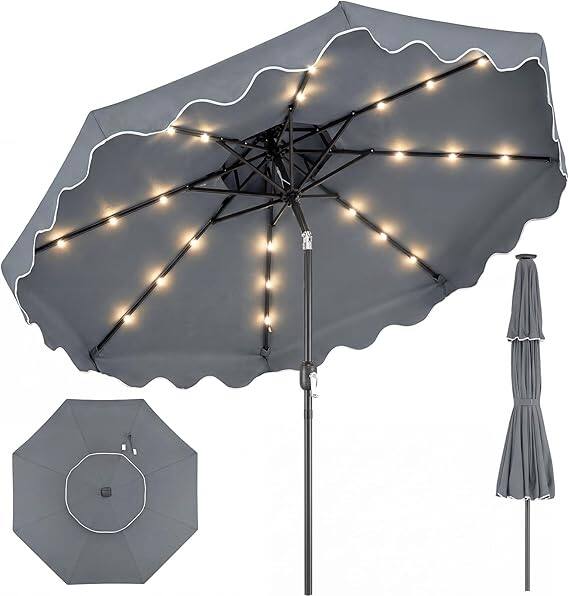 Gymax - 9 FT Solar LED Patio Umbrella Push-Button Tilt & Crank 24 LED Lights & 8 Ribs - Gray price history on PriceWatchPro