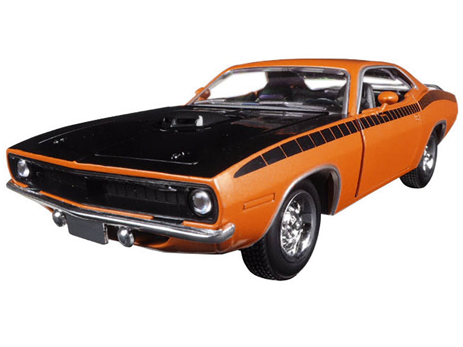 Alt View 1. New Ray - 1970 Plymouth Cuda Orange with Black Hood and Stripes 1/25 Diecast Model Car by New Ray.