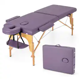 Costway - 84" Portable & Foldable Massage Salon Spa Facial Care Tattoo Bed with Carrying Bag - Purple
