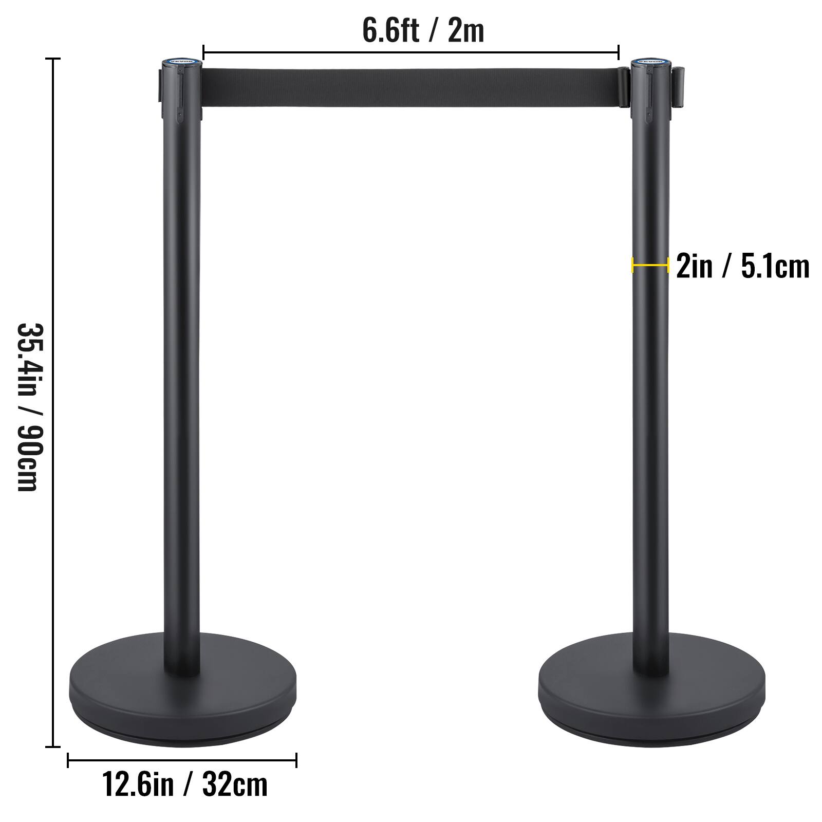 6.6ft / 2m  
35.4in / 90cm  
2in / 5.1cm  
12.6in / 32cm
