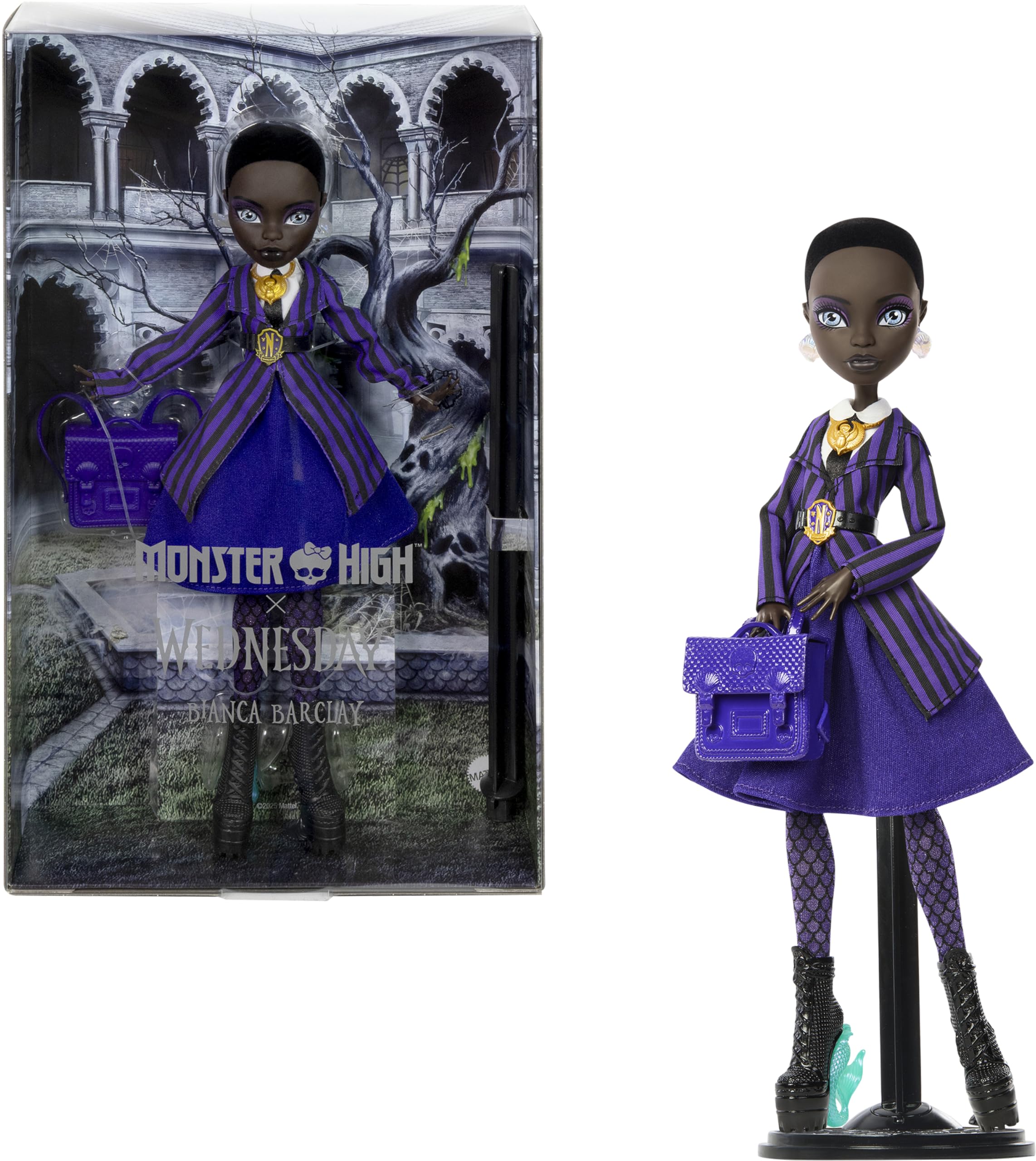 Monster High - x Wednesday Doll and Accessories, Bianca Barclay Collectible in Nevermore Academy Uniform with Siren Amulet - Multicolor