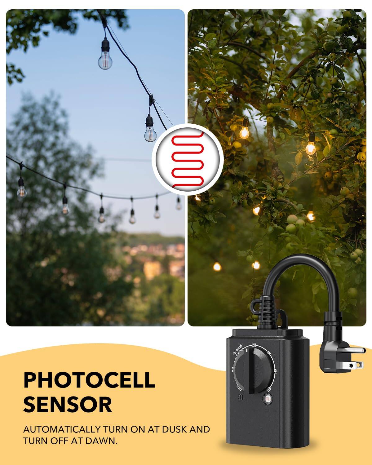 PHOTOCELL SENSOR  
AUTOMATICALLY TURN ON AT DUSK AND TURN OFF AT DAWN.