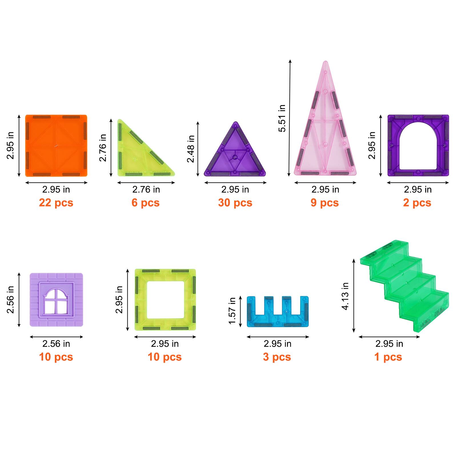 - 2.95 in x 2.95 in - 22 pcs
- 2.76 in x 2.76 in - 6 pcs
- 2.48 in x 2.95 in - 30 pcs
- 2.95 in x 5.51 in - 9 pcs
- 2.95 in x 2.95 in - 2 pcs
- 2.56 in x 2.56 in - 10 pcs
- 2.95 in x 1.57 in - 3 pcs
- 2.95 in x 4.13 in - 1 pcs