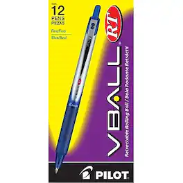 Pilot - VBall RT Retractable Rollerball Pens, Fine Point, 0.7mm, Dozen - Blue Ink
