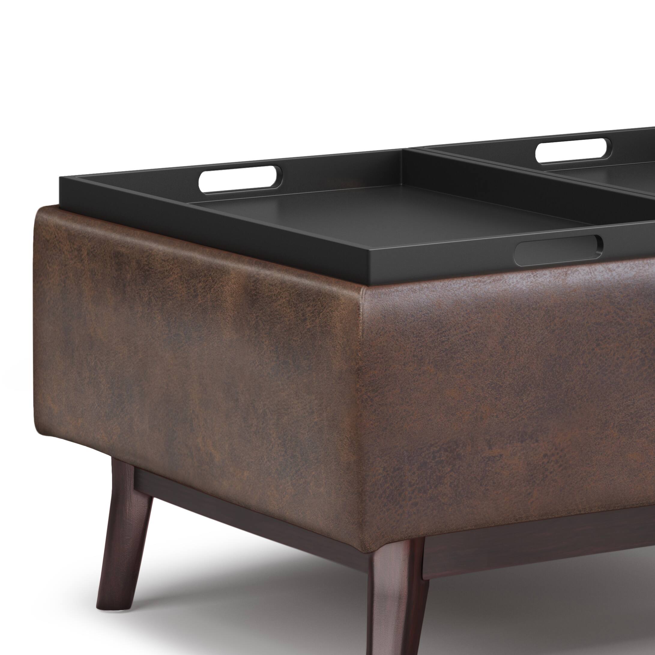 Alt View 13. Simpli Home - Owen Tray Top Small Coffee Table Storage Ottoman - Distressed Chestnut Brown.