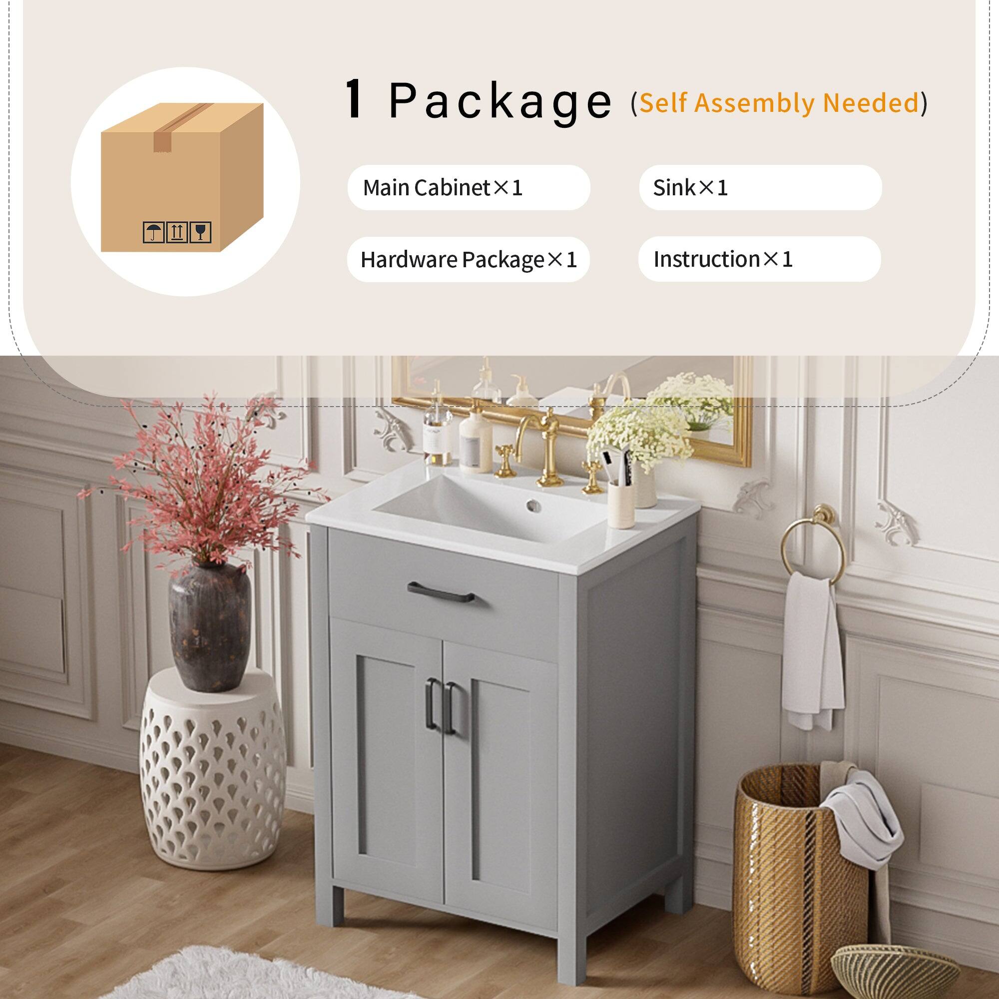 1 Package (Self Assembly Needed)

- Main Cabinet x 1
- Sink x 1
- Hardware Package x 1
- Instruction x 1