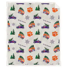 Pegasus - Clemson Tigers Holiday Truck Repeat 50" x 60" Sherpa Flannel Fleece Blanket - Multicolor