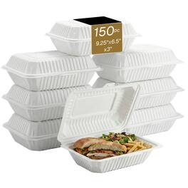 Eco Harmony Products - Clamshell (MFPP) Hinged Container (Center Slide), 9.25" x 6.5", 150-Pack - White