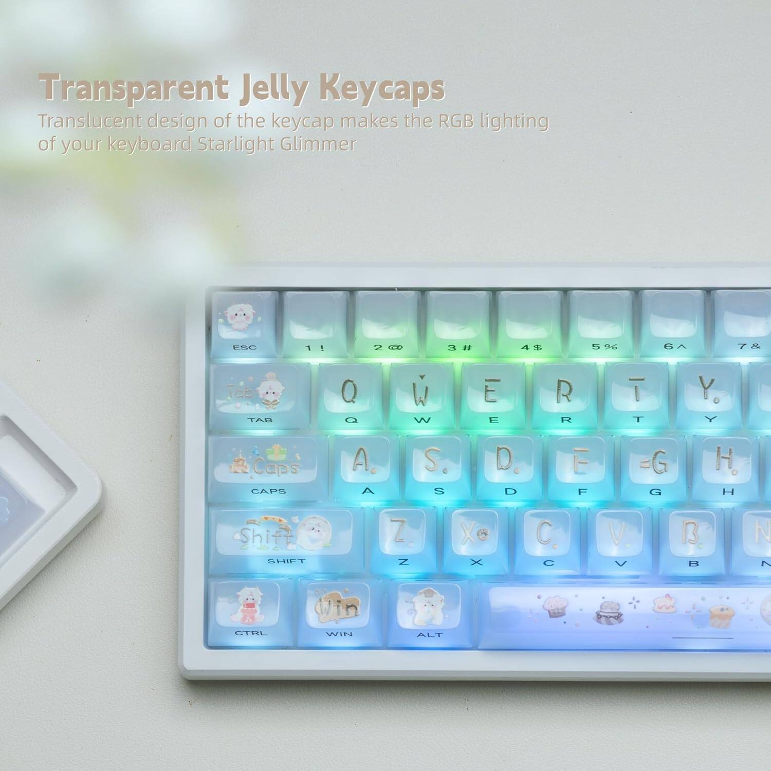 Transparent Jelly Keycaps

Translucent design of the keycap makes the RGB lighting of your keyboard Starlight Glimmer

ESC 1 2 3 4 5 6 7 8 9 0

Q W E R T Y U I O P

A S D F G H J K L

Z X C V B N M

TAB CAPS SHIFT CTRL WIN ALT