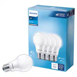 Philips - A19 E26 (Medium) LED Bulb Daylight 40 Watt Equivalence 4 pk