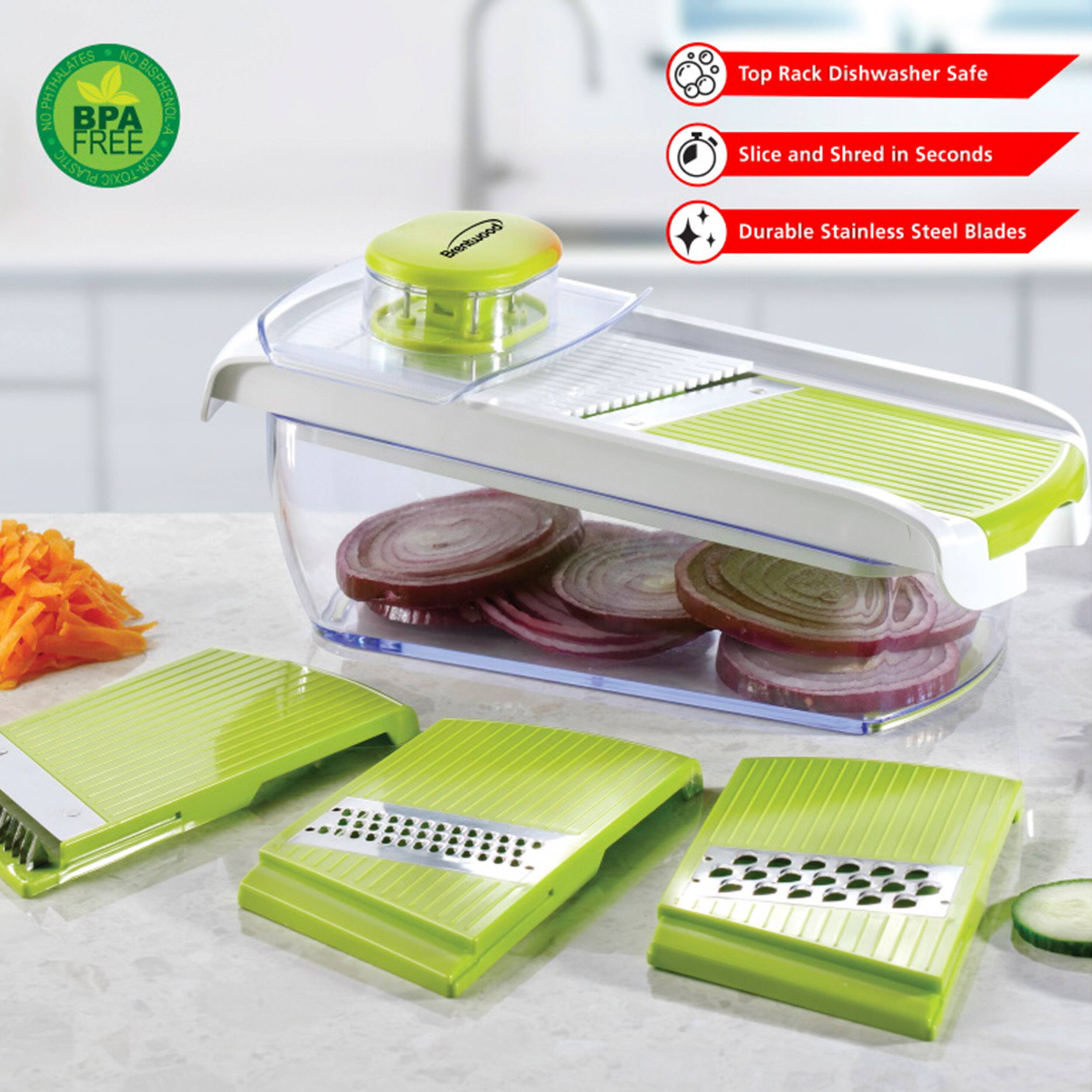 NO PHTHALATES NO BPA FREE PLASTIC NON-TOXIC Brerkurnd Top Rack Dishwasher Safe Slice and Shred in Seconds Durable Stainless Steel Blades