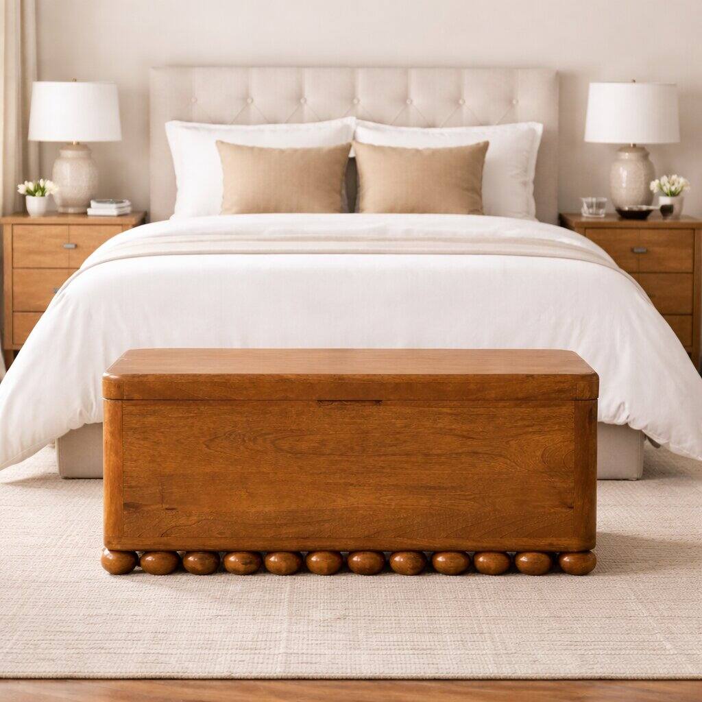 Angle. Artisan Furniture - Artisan Furniture Solid Wood Bola Storage Trunk Bench, Brown - Brown.