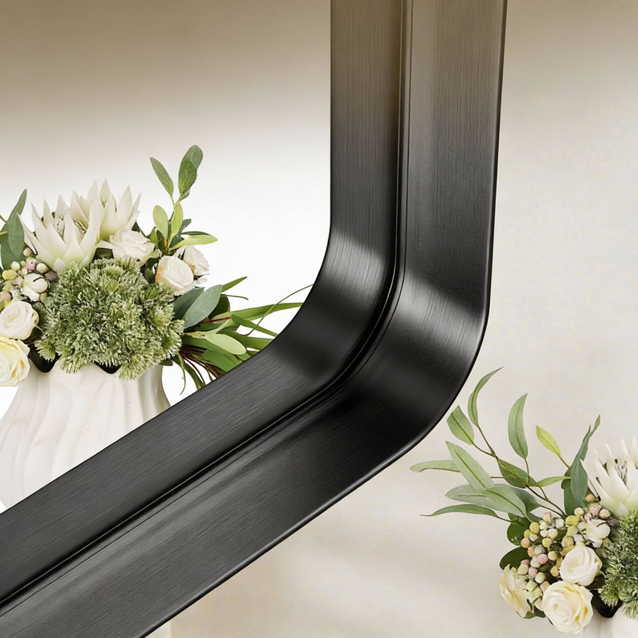 Back. METALTON - Bathroom Mirror Gorgeous Deep Frame Wall Modern Round Corner Vanity For Bedroom Living Room Hanging Or Lean - Gold 32"L x 24"W.