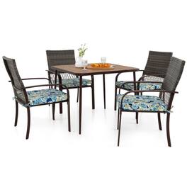 Mondawe - 5 Pieces Patio Dining Set 4 Cushioned Rattan Armchairs and Square Table - Mix Brown