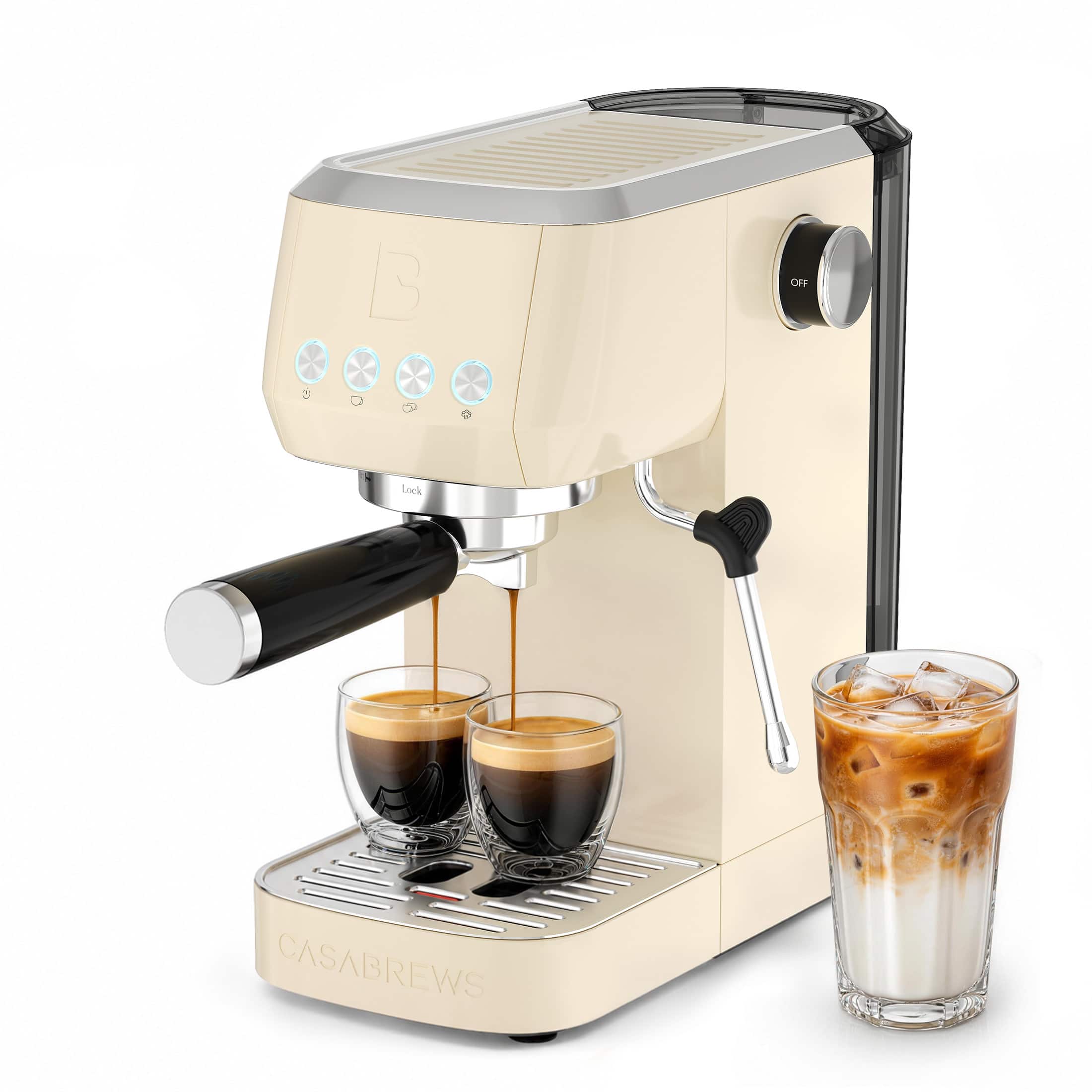 Casabrews - 3700 Essential Espresso Machine, 20 Bar Coffee Maker with PID Temperature Control and Pre-Infusion - Cream