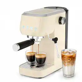 Casabrews - 3700 Essential Espresso Machine, 20 Bar Coffee Maker with PID Temperature Control and Pre-Infusion - Cream