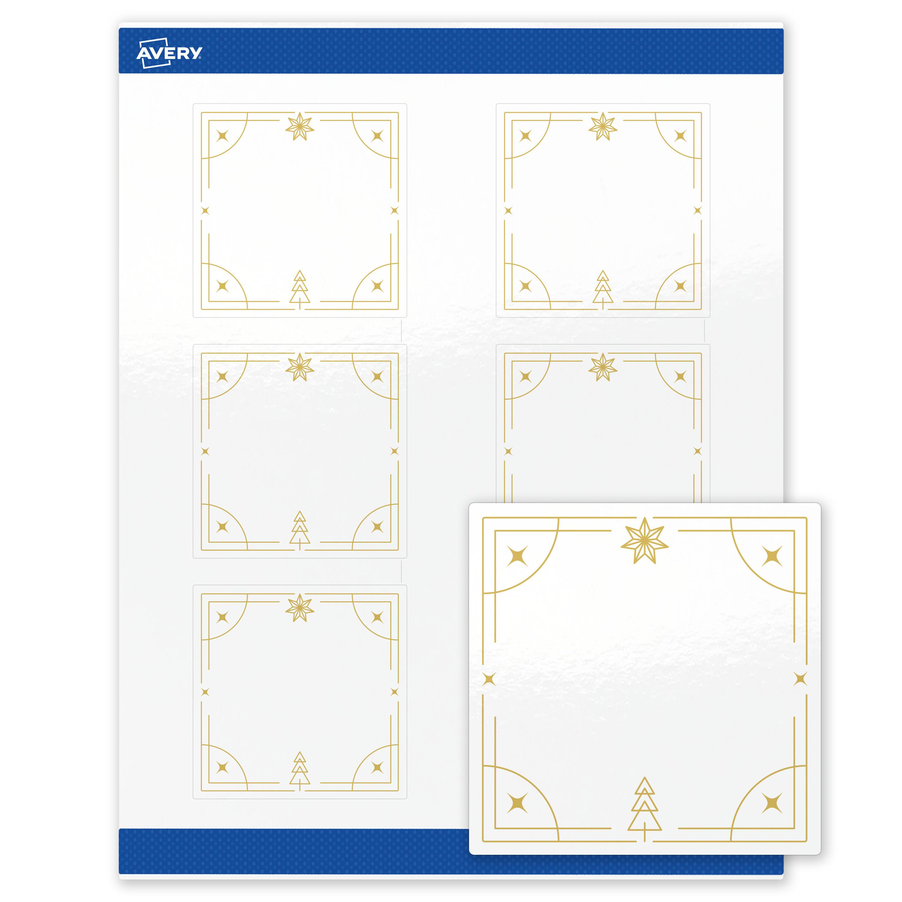 Front. Avery - Avery® Labels, 3" x 3", Glossy White, Metallic Gold Christmas Trees - White.