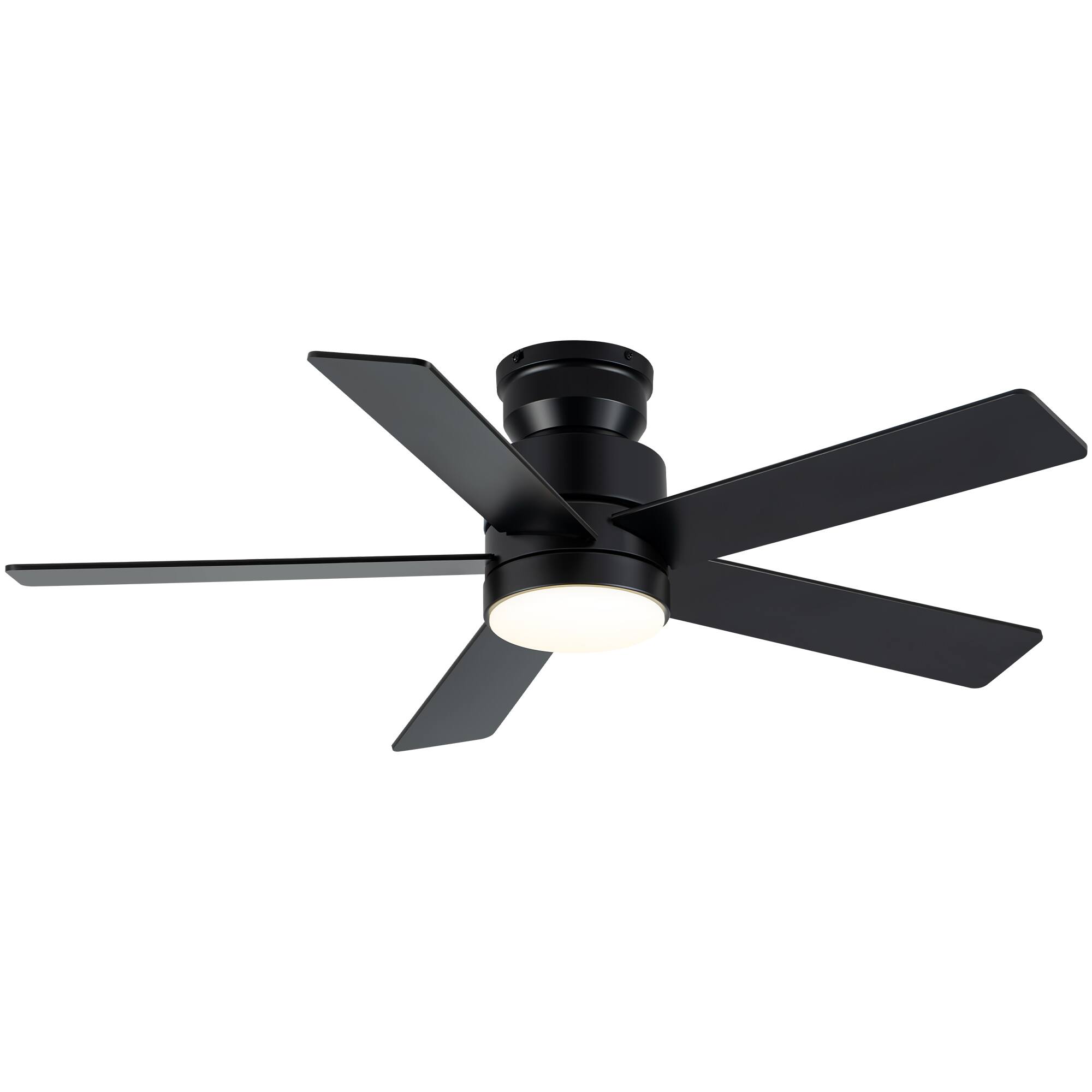 Angle. Breezary - 42" Flush Mount Ceiling Fan with 5 Plywood Blades, 3-Color Light, DC Motor, Remote Control, Timer with Memory - Matte Black and Deep Walnut Color.