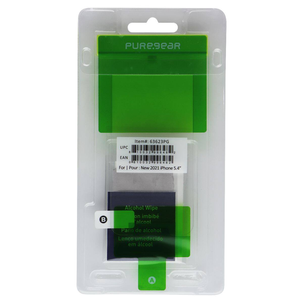 PUREgeaR  
Item#: 63623PG  
UPC: 0032 9648 1  
EAN: 10032 90482  

For | Pour: New 2021 iPhone 5.4"  
Alcohol Wipe on imbib alcool  
Pano de alcohol Lencos umedecido em álcool