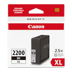 GENUINE Authentique GENUINO
MAXIFY Canon
2200 BK XL
Canon 2200X BK PUSH PGI-2200XL Black
2.5x MORE PRINTS PLUS DE PAGES IMPRIMÉES* XL