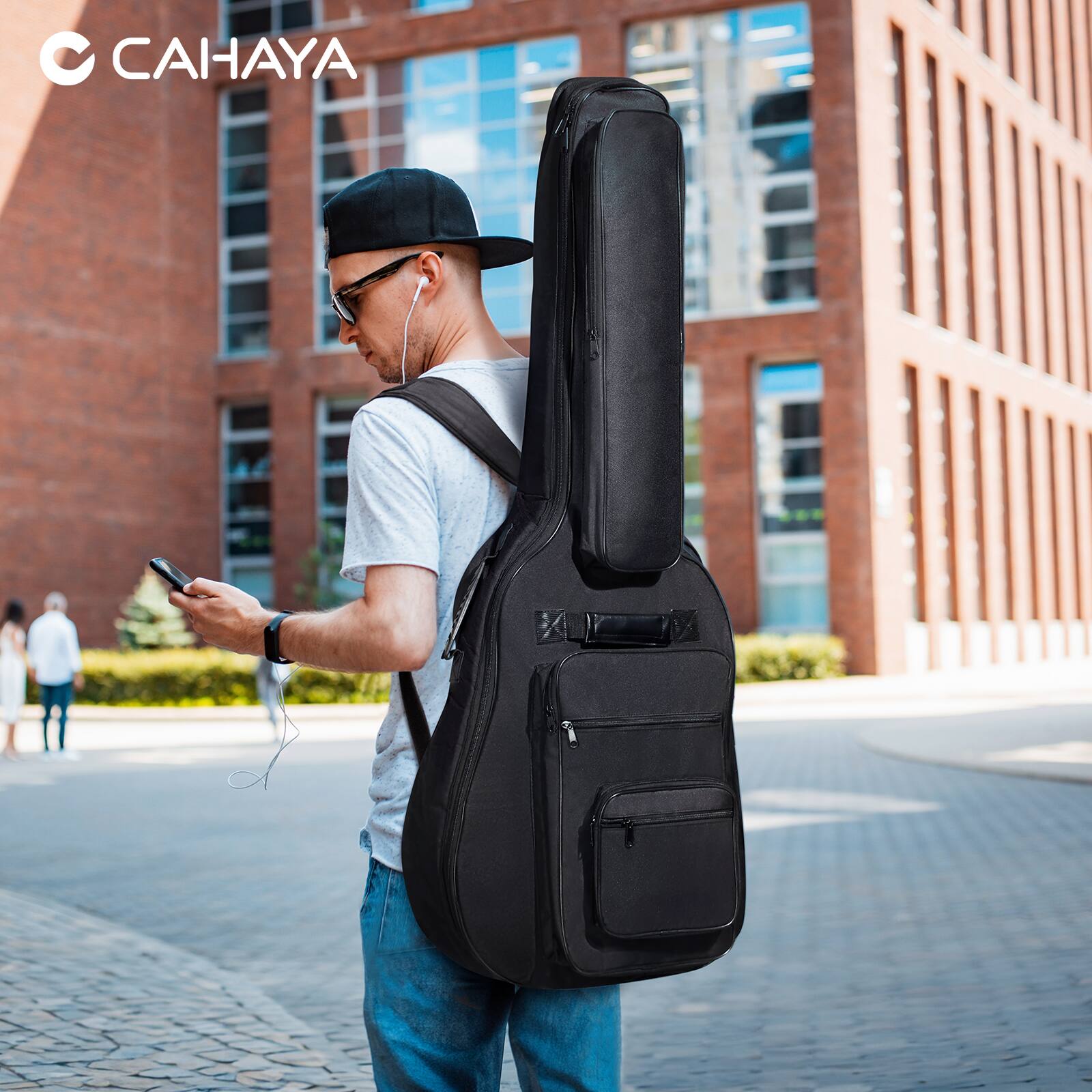 Alt View 3. CAHAYA - CAHAYA Acoustic Guitar Bag Thick Padding Waterproof Dual Adjustable Shoulder Strap Guitar Case Gig Bag 40 41 in CY00181 - Black.