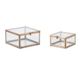 BreeBe - Decorative Glass Box (Set of 2) - Gold