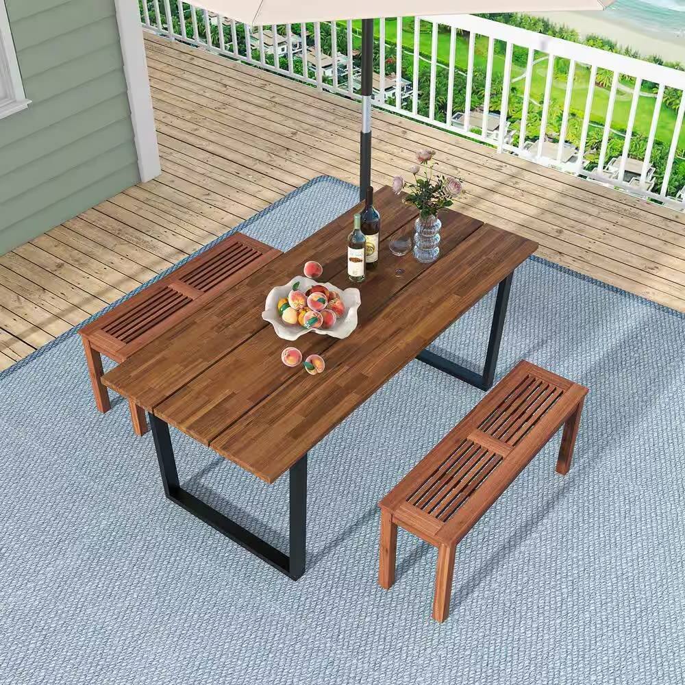 Back. Hivvago - Solid Wood Outdoor 2-Seat Backless Garden Bench in Natural Finish - Cherry.