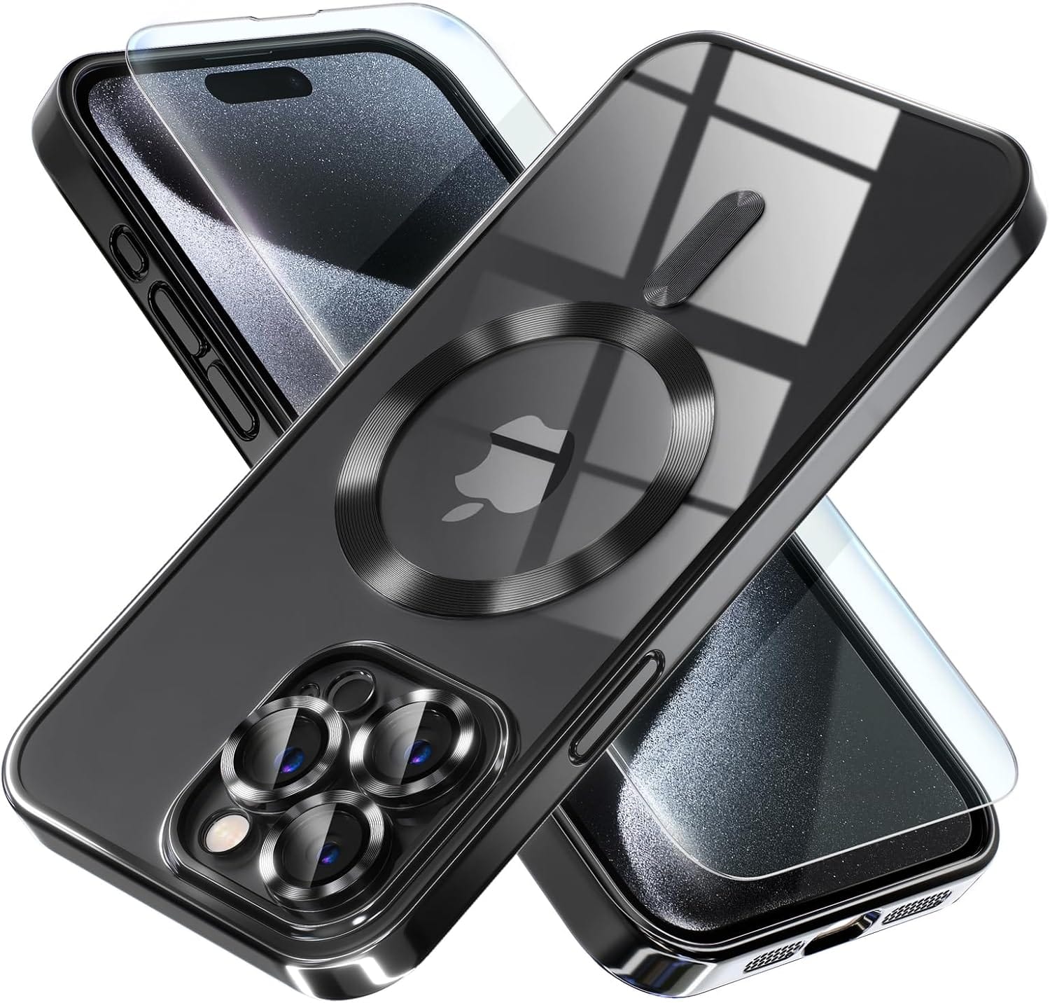 Front. Entronix - Entronix iPhone 15 Pro Max Bundle - Magnetic Luxury Glossy Case with Clear Screen Protector - Black.