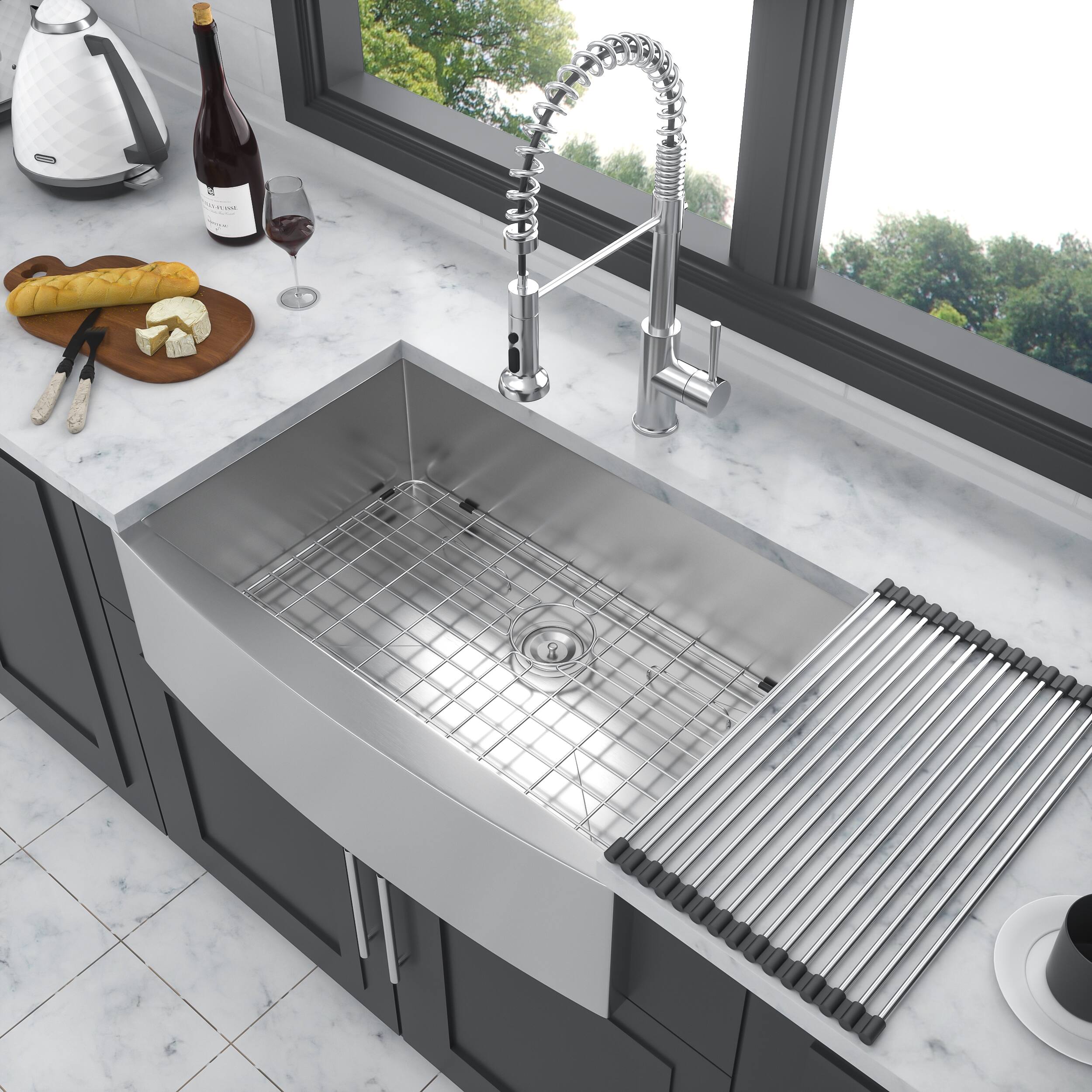 Alt View 1. Siljoy - 33 Farmhouse Sink - 33 Inch Kitchen Sink Stainless Steel 16 gauge Apron Front Kitchen Sink - Brushed Nickel.