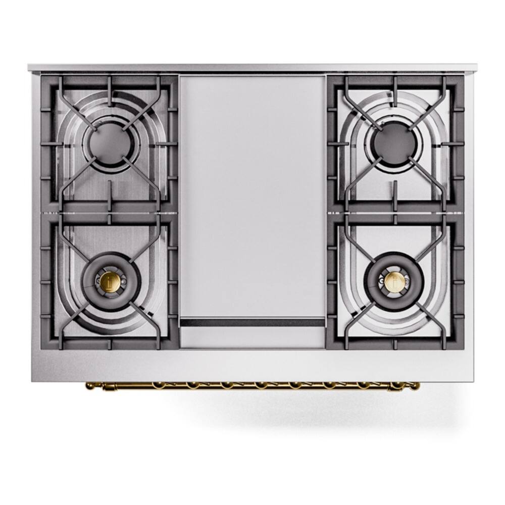 Alt View 6. ILVE - ILVE Nostalgie II 36 inch Dual Fuel Range with 6 Burners and Griddle (Natural Gas, Triple Glass Door, White, Brass) - White.