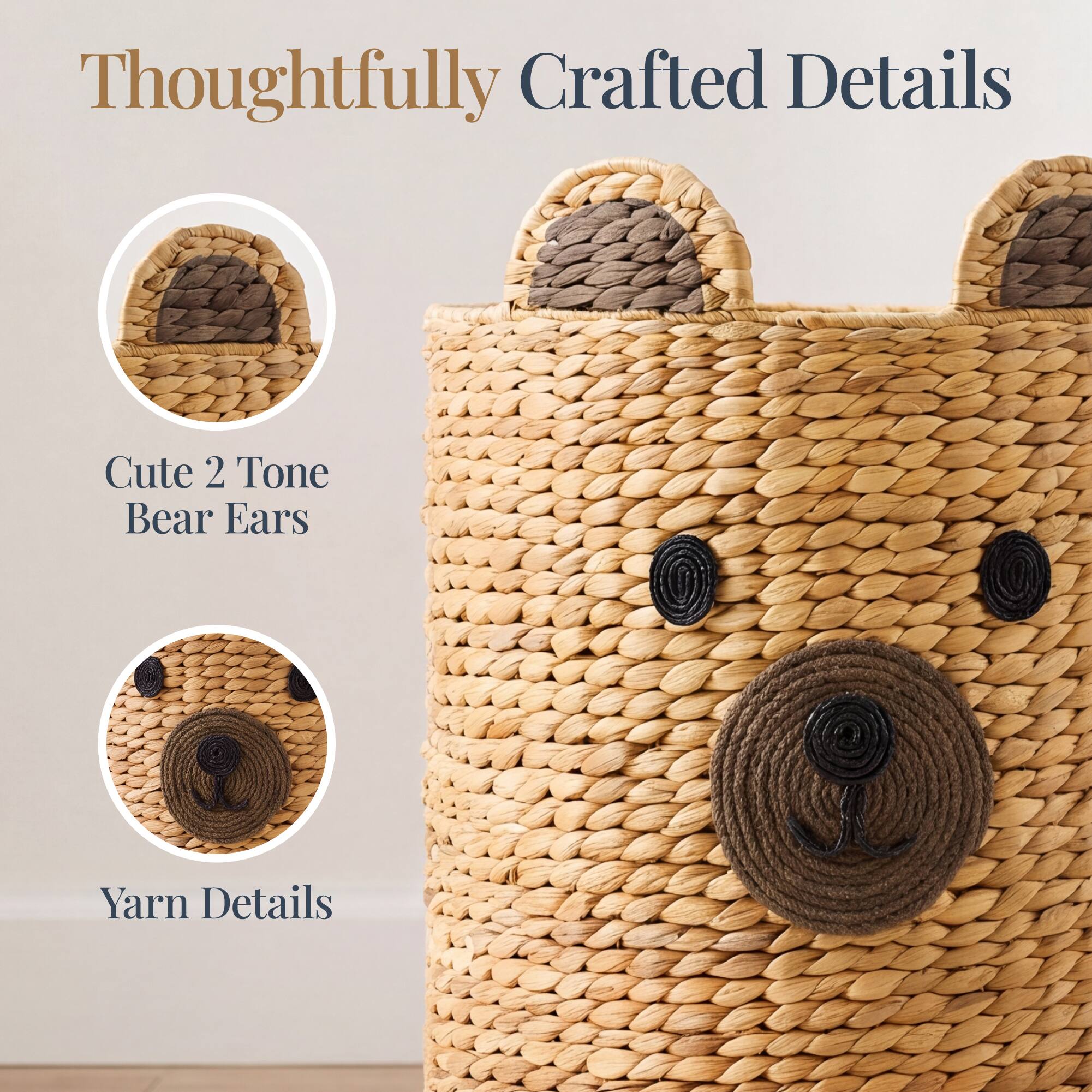 Thoughtfully Crafted Details

Cute 2 Tone Bear Ears

Yarn Details