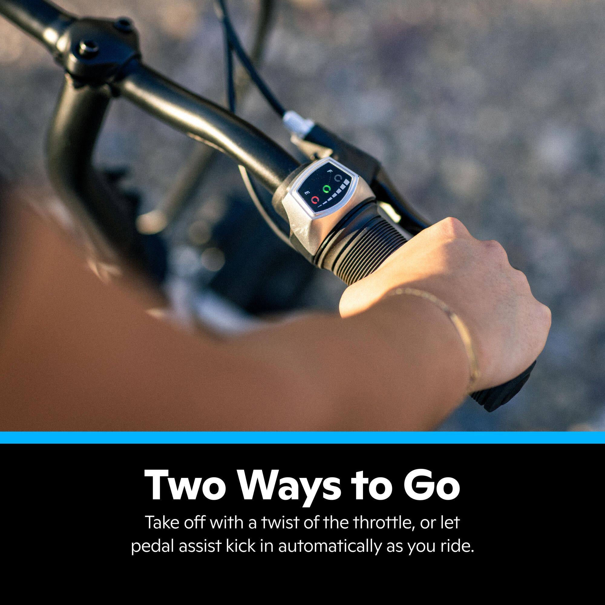 F E C C

Two Ways to Go
Take off with a twist of the throttle, or let pedal assist kick in automatically as you ride.