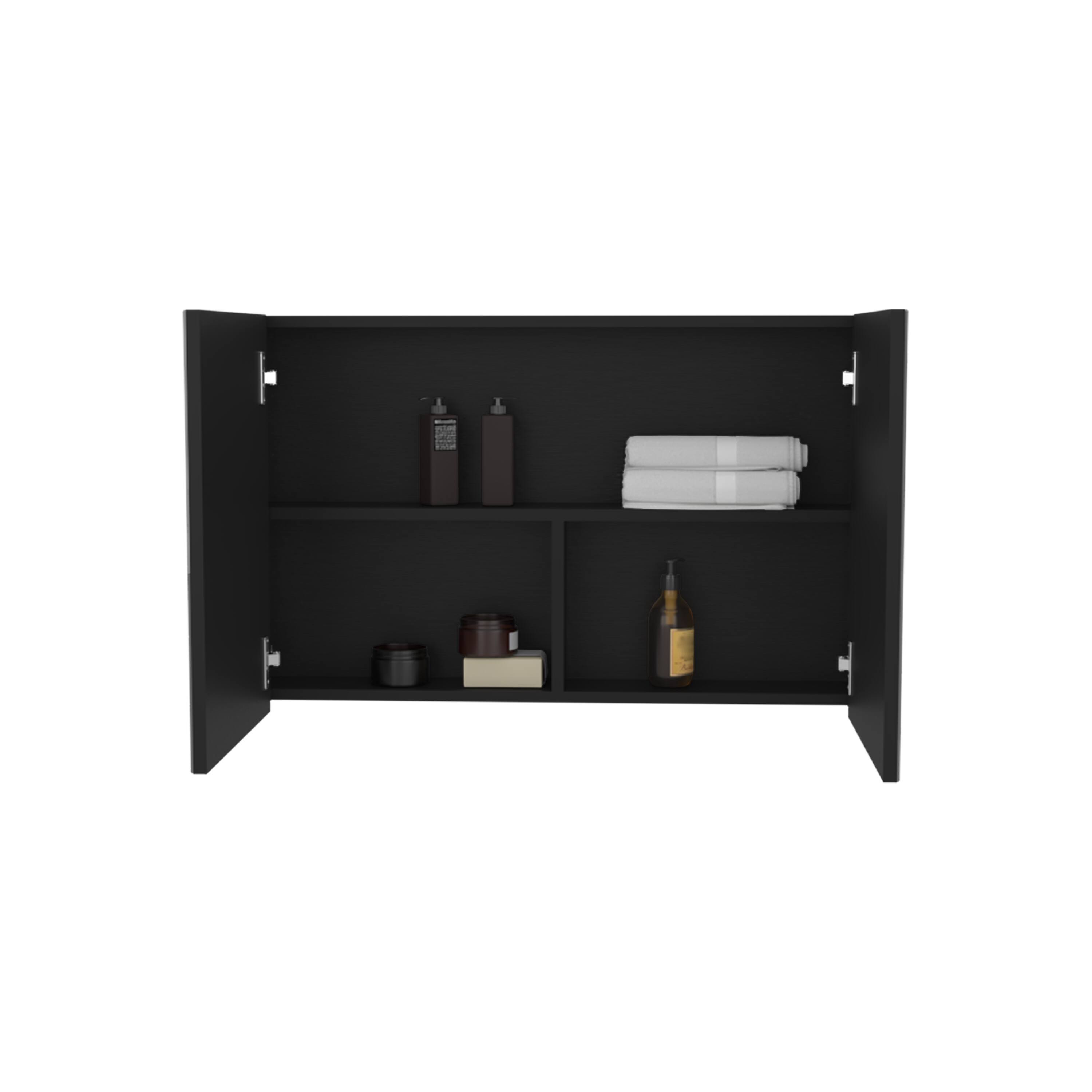 Alt View 1. TuHome - Bouti 19.7" H X 31.5" W Double Door Mirror Medicine Cabinet, Three Interior Shelves For Bathroom, Kitchen - Black Wengue.