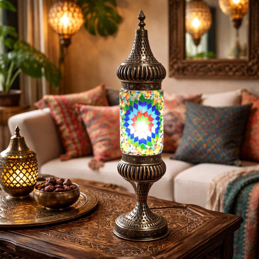 FC Design - 19"H Bronze Base Mosaic Tower Turkish Lamp