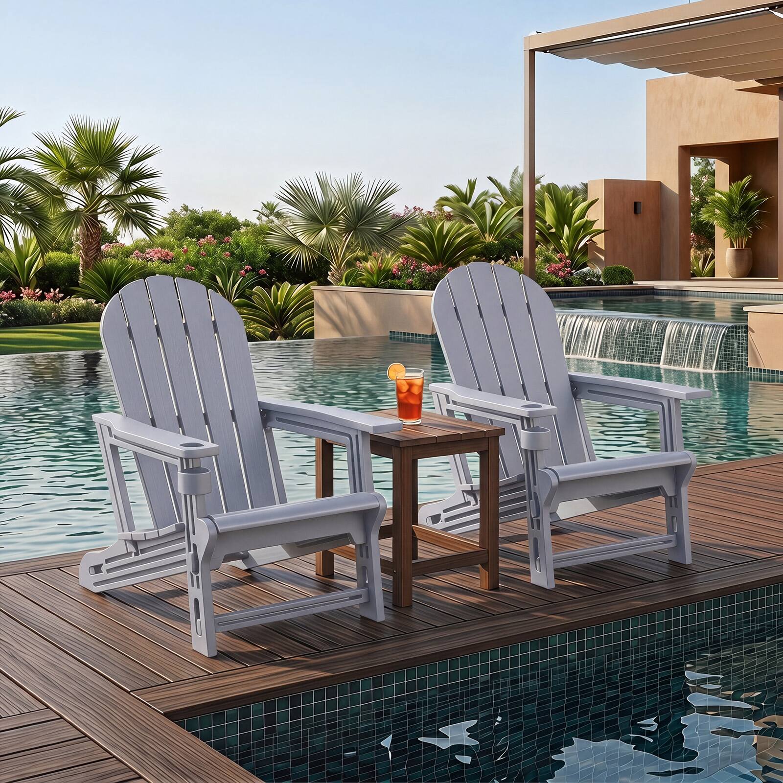 Alt View 1. Gymax - Gymax Adirondack Chair Set of 2 HDPE All-Weather Fire Pit Chairs w/ Cup Holder - Gray.