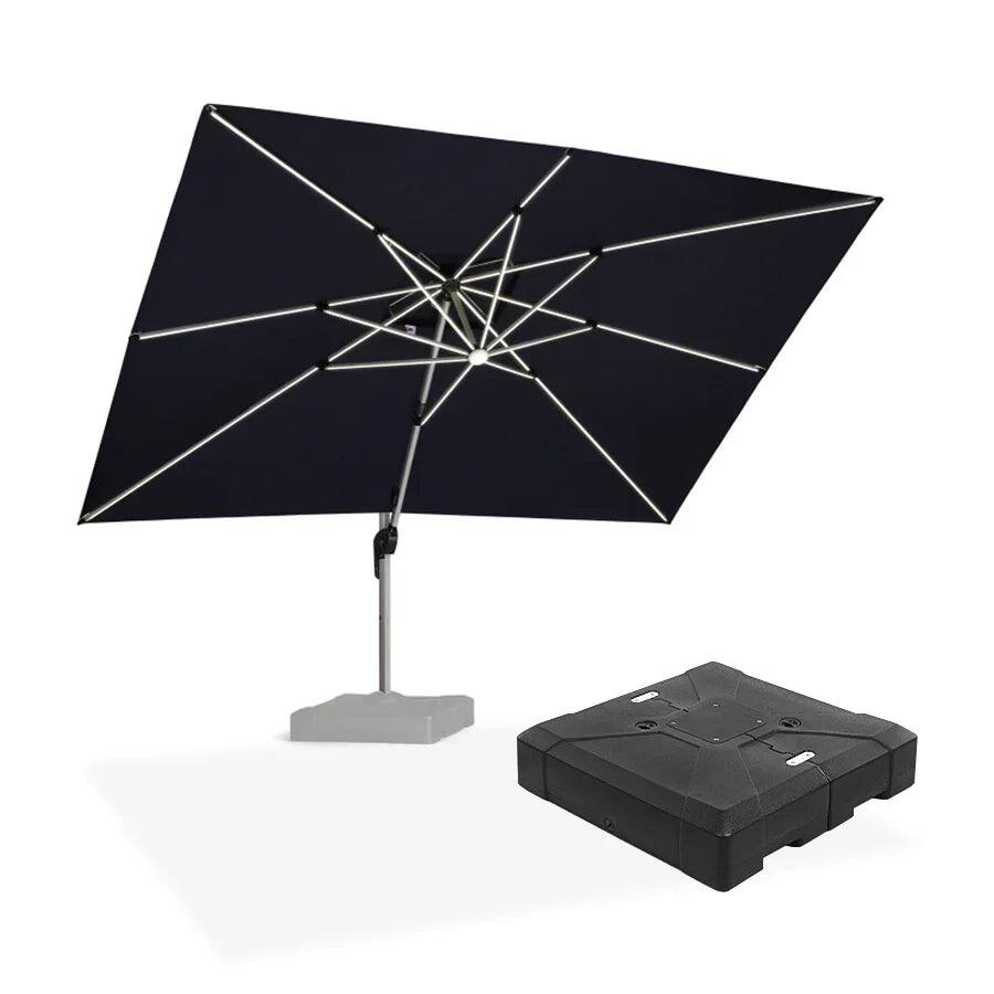 Front. PURPLE LEAF - 10' X 13' Patio Rectangle Aluminum Solar Powered LED Cantilever Outdoor Offset Umbrella with Base for Garden Deck Pool - Navy Blue.