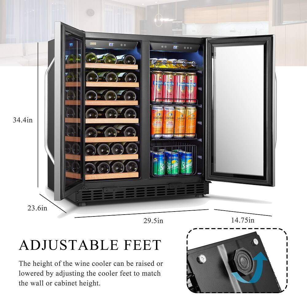 Adjustable Feet: The height of the wine cooler can be raised or lowered by adjusting the cooler feet to match the wall or cabinet height.