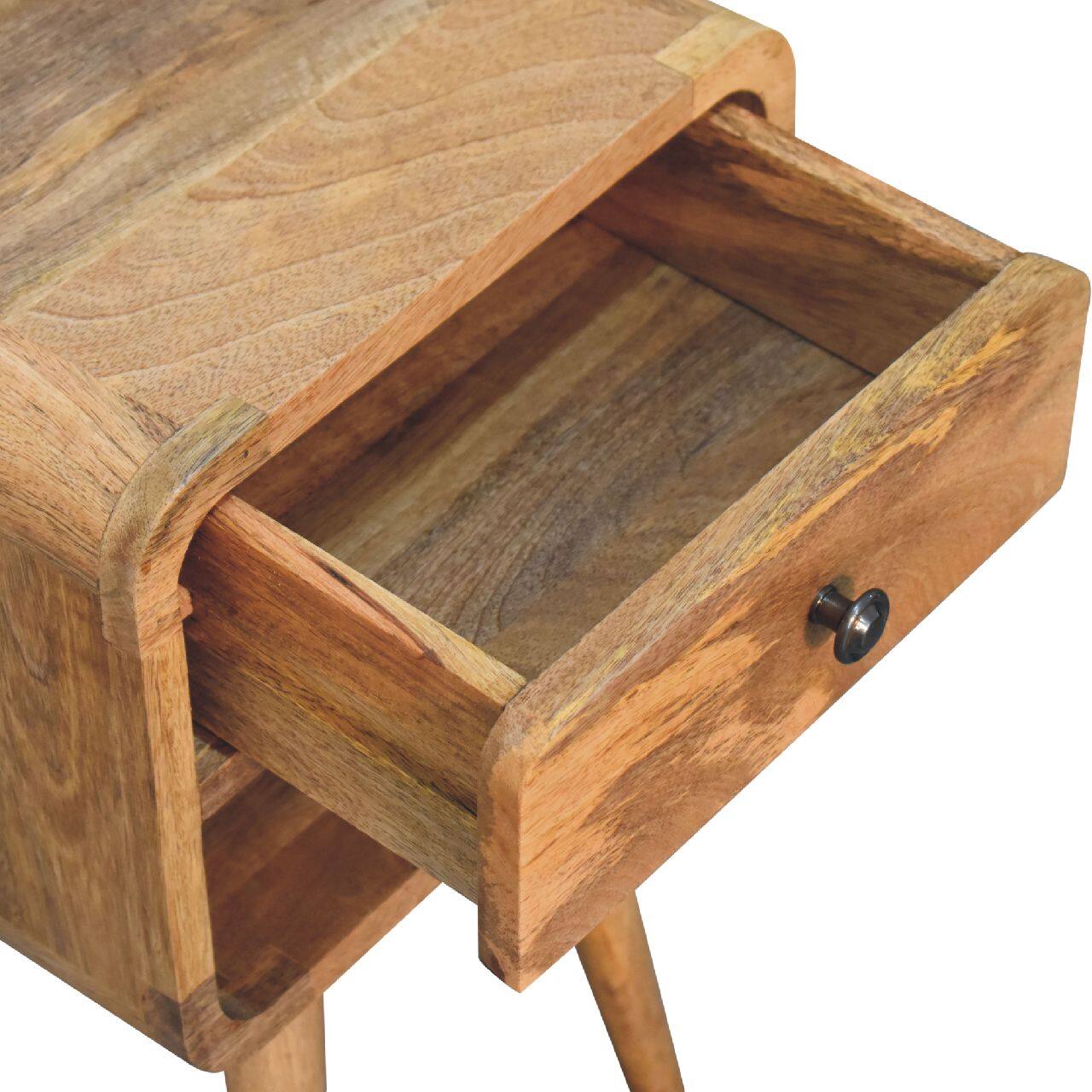 Alt View 2. Artisan Furniture - Artisan Furniture Solid Wood Mini Oak-ish Curve Lower Nightstand, 1 Drawer, 1 Open-slot, Nordic legs, Brown - Oak.