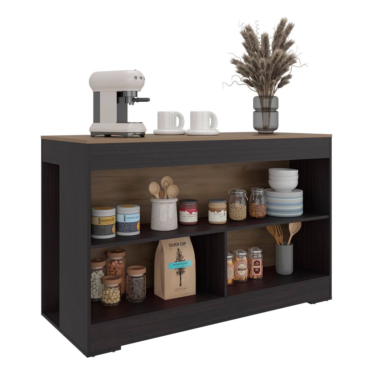Loheer Kitchen Island Open Storage Rectangular Prep Station Wenge ...